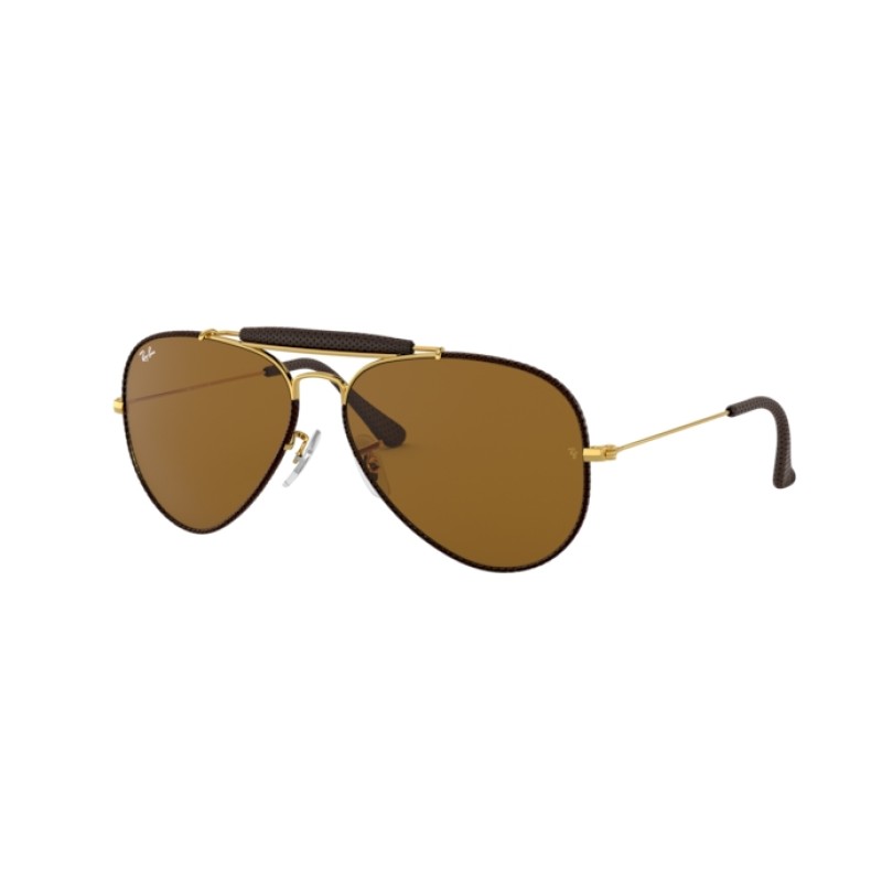 Ray-Ban RB 3422Q Aviator Craft 9041 Leather Brown | Sunglasses Man