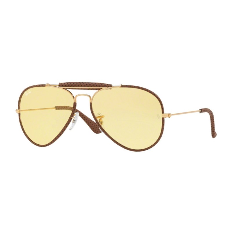 Ray-Ban RB 3422Q Aviator Craft 90424A Leather Light Brown